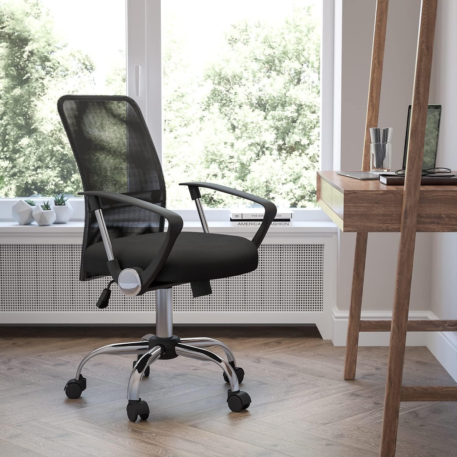 Mid-Back Black Mesh Swivel Task Chair with Chrome Base