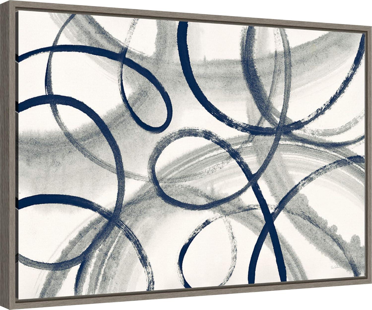 Navy and Gray Abstract Framed Canvas Wall Art