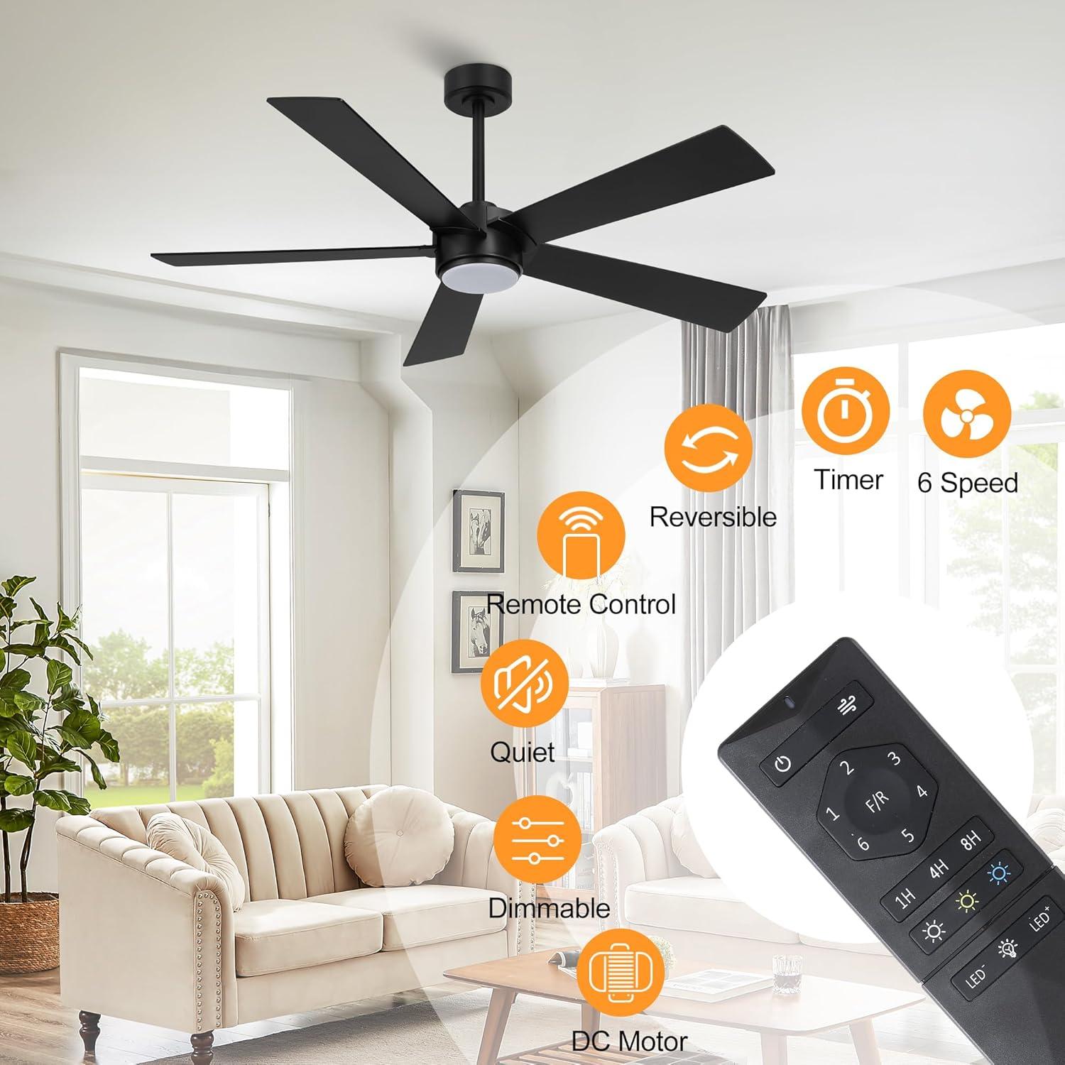 5 - ABS Blades Indoor Ceiling Fan with Light and Remote