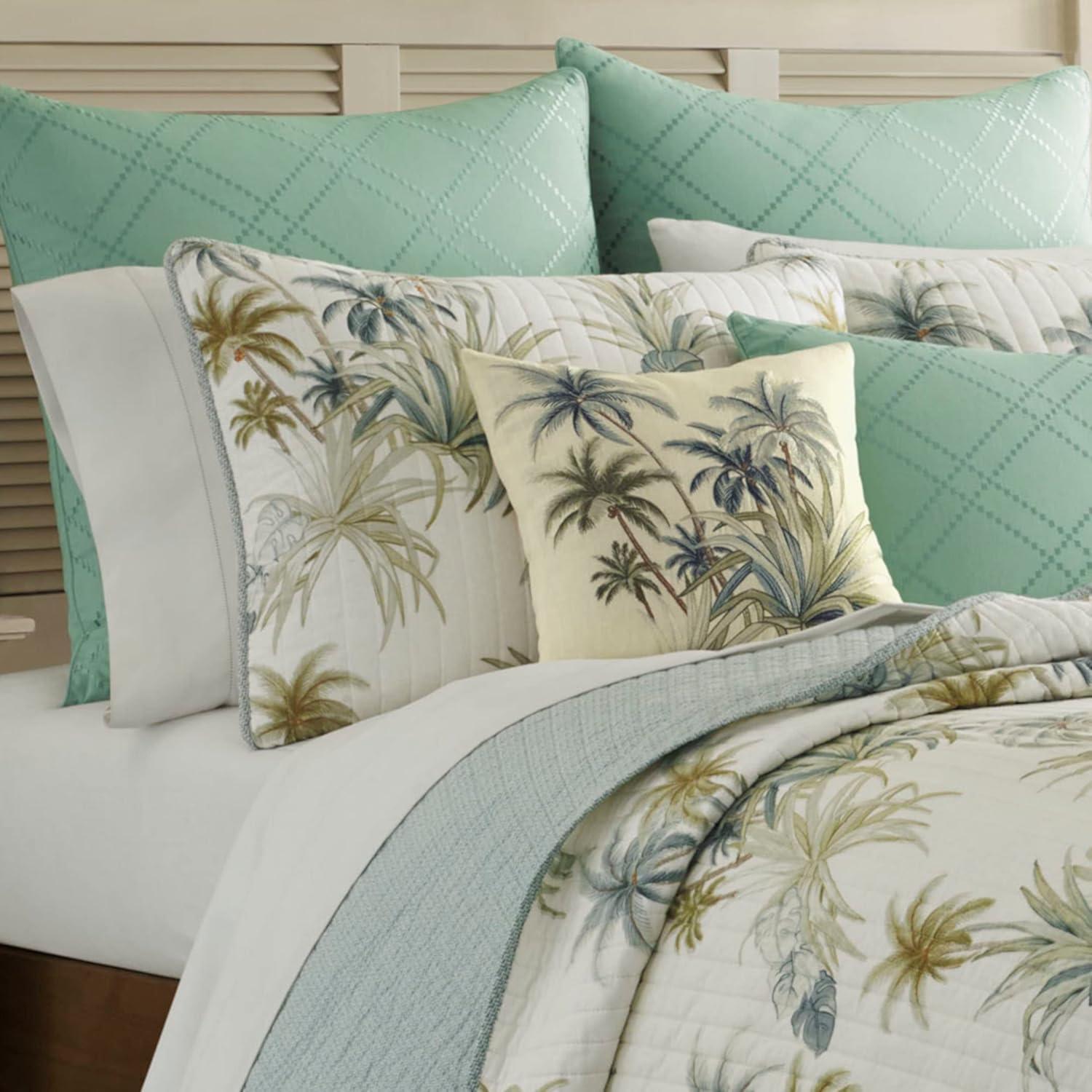 Standard Serenity Palms Sham Aqua - Tommy Bahama: Coastal Botanical Design, 100% Cotton, Machine Washable