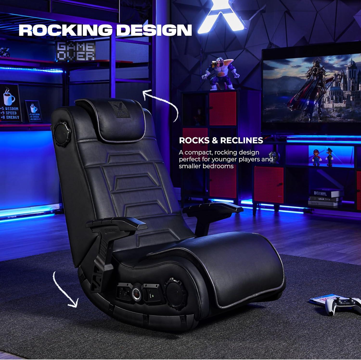 Black Vinyl Gaming Chair with Built-in Audio Speakers