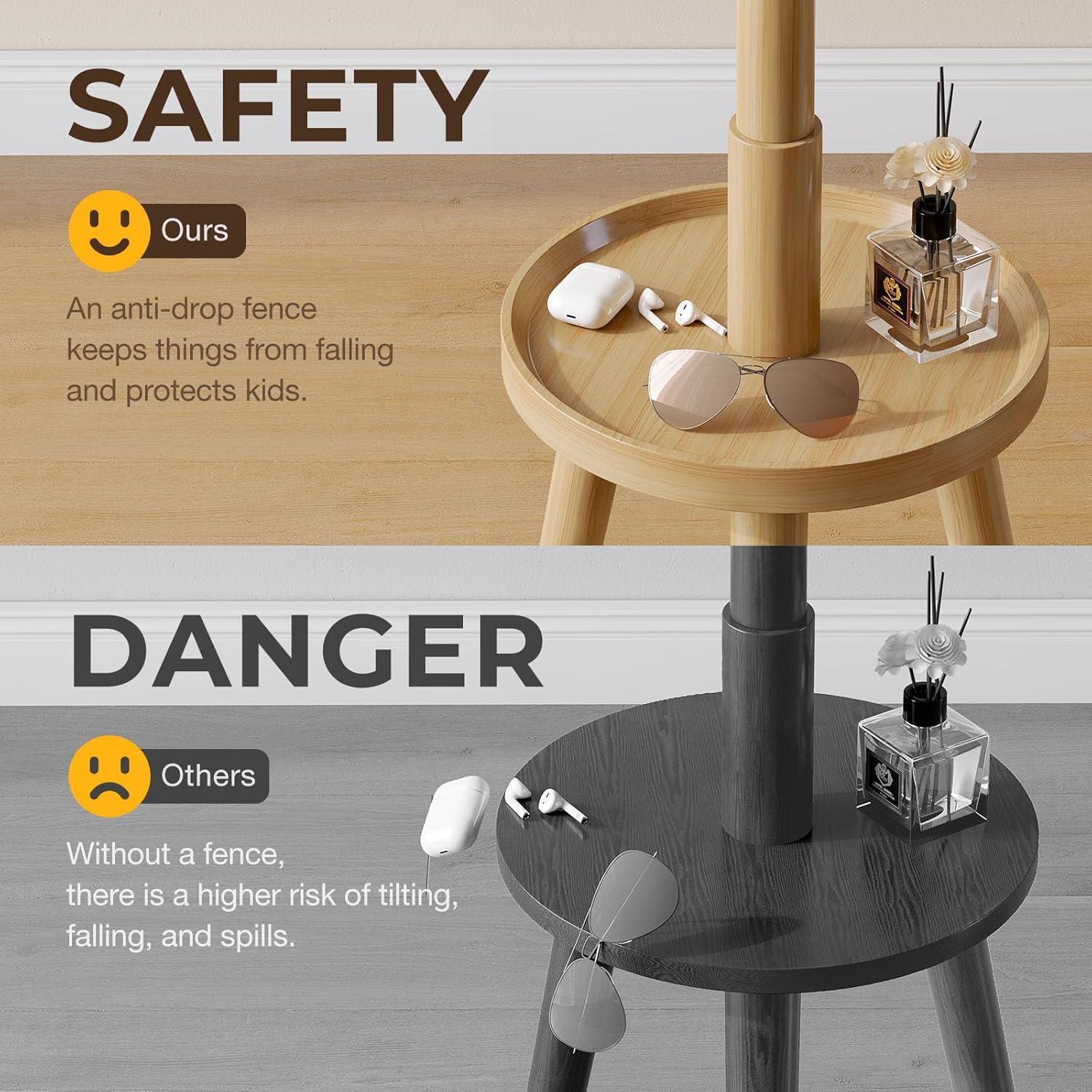 GREENSTELL Coat Rack with 8 Hooks, Wooden Coat Rack Freestanding with Shelf, Coat Tree with 4 Height Options 50.5"-72.6", Coat Hanger Stand for Bags, Clothes, Umbrellas, Hats, in Home, Natural