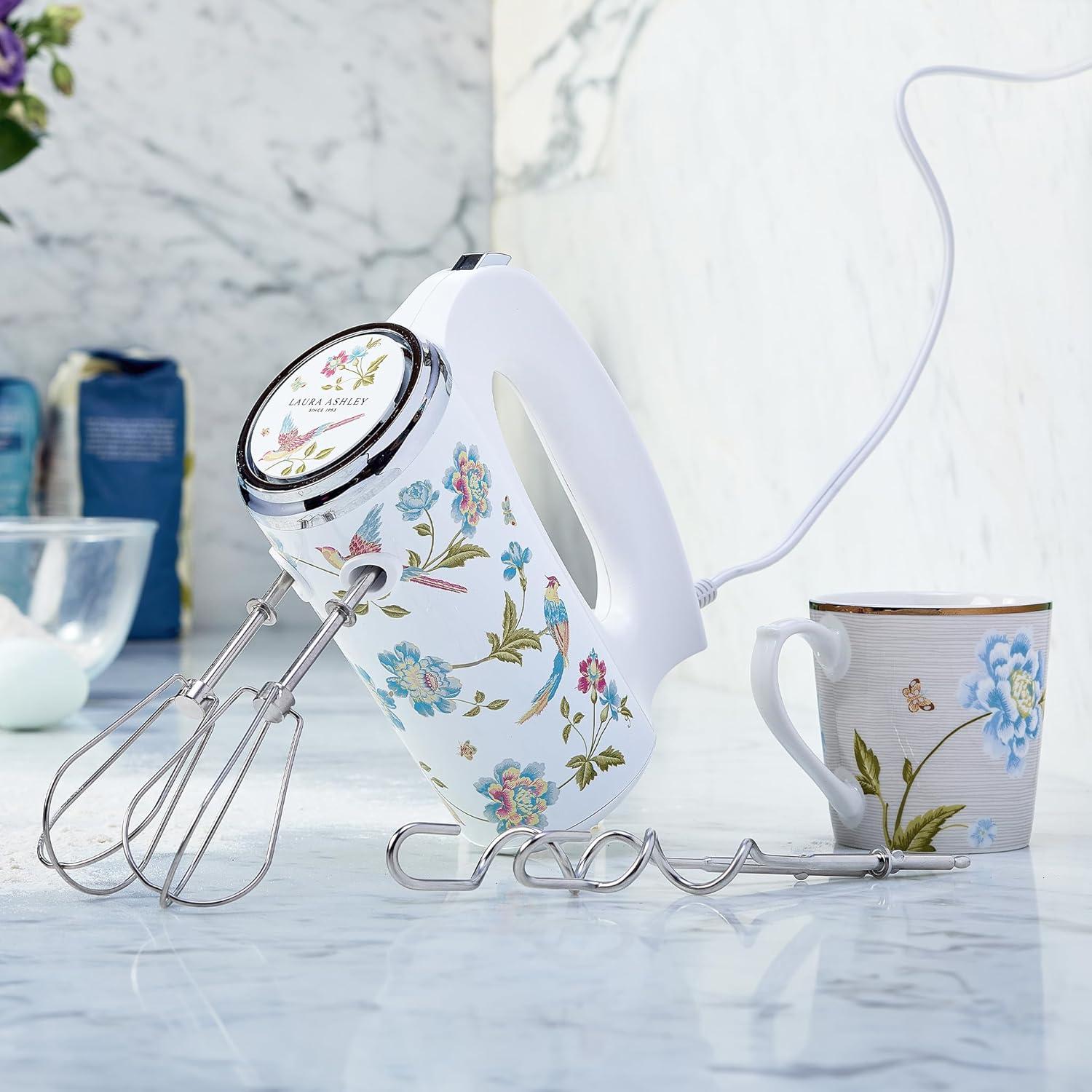 Laura Ashley Hand Mixer White: 300W, 5 Speeds, Stainless Steel, 1-Year Warranty