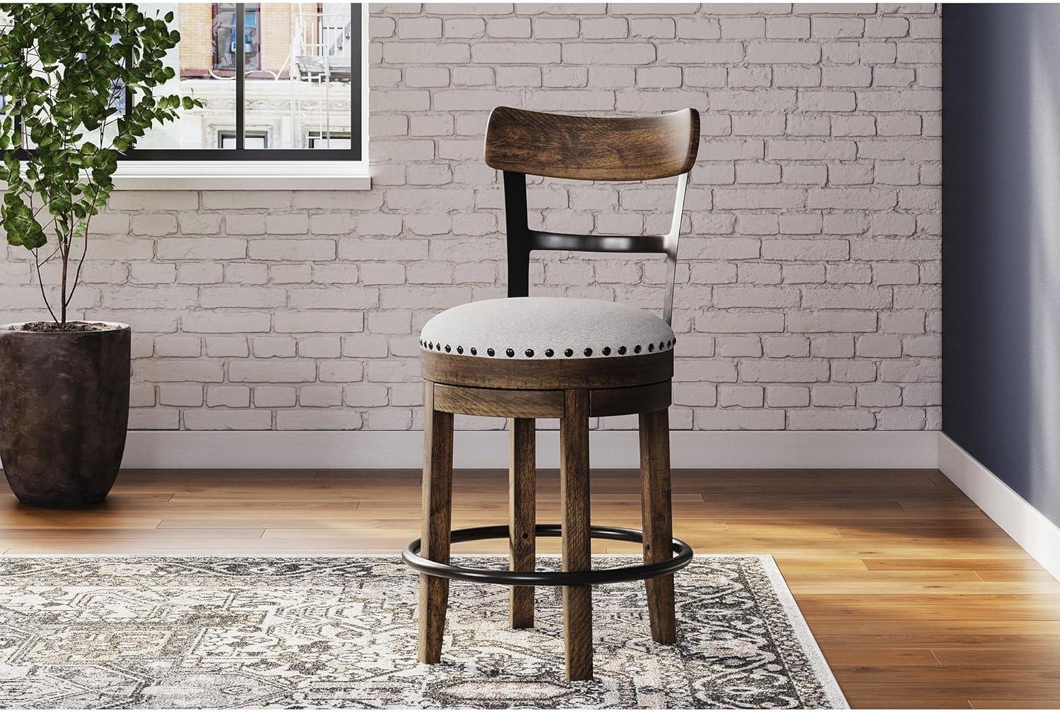 Signature Design by Ashley Valebeck Upholstered Swivel Counter Height Barstool Brown: Polyester, Wood Frame, Fixed Height