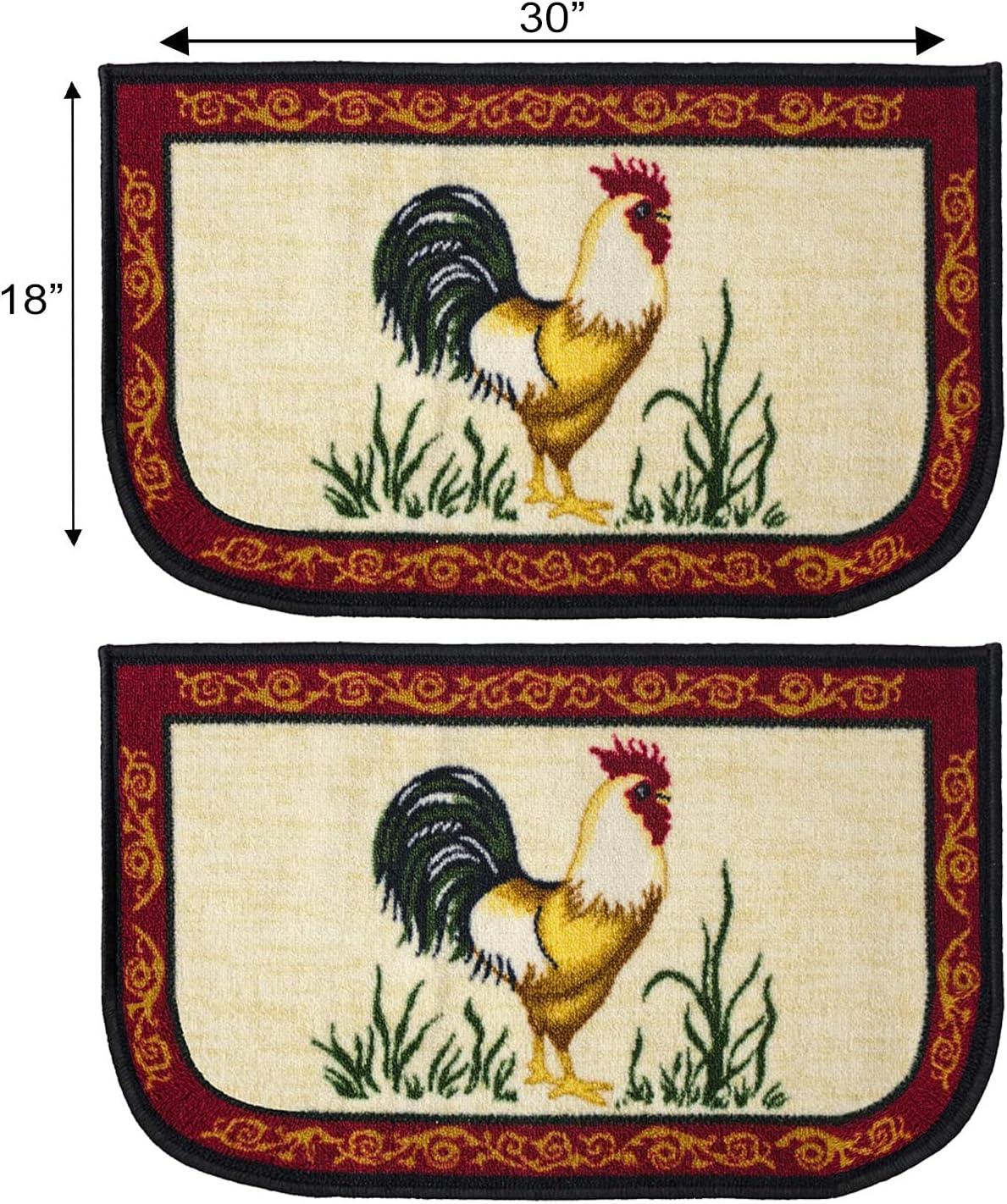 Kashi Home Kitchen Rug, Printed Area Rug, Durable Floor, Door Mat, Farmhouse Non-Slip Carpet Latex Backing Beautiful Design Chef 3pc Set (2 18x30 D Shape & 1 20x40)