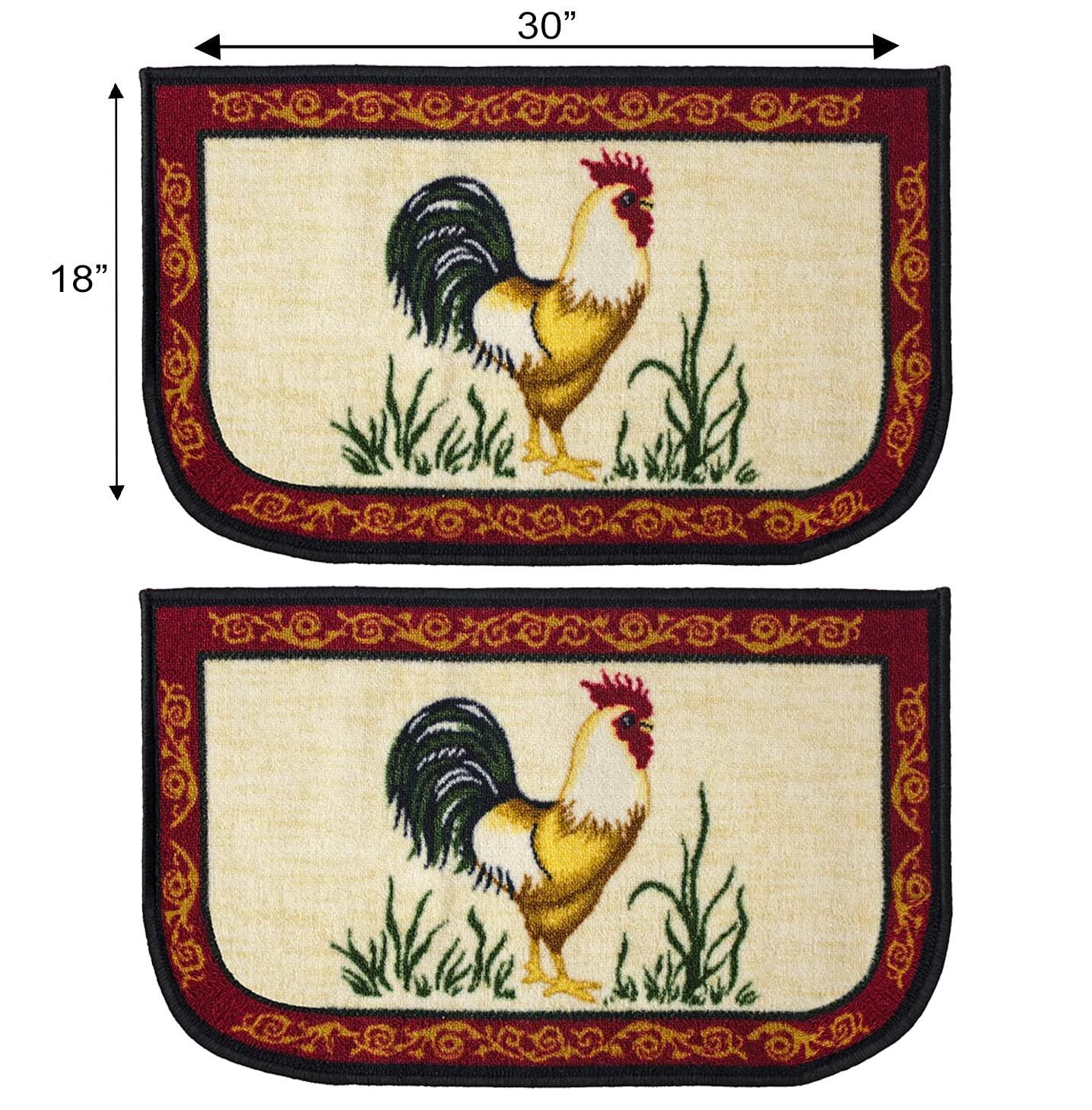 Kashi Home Kitchen Rug, Printed Area Rug, Durable Floor, Door Mat, Farmhouse Non-Slip Carpet Latex Backing Beautiful Design Chef 3pc Set (2 18x30 D Shape & 1 20x40)