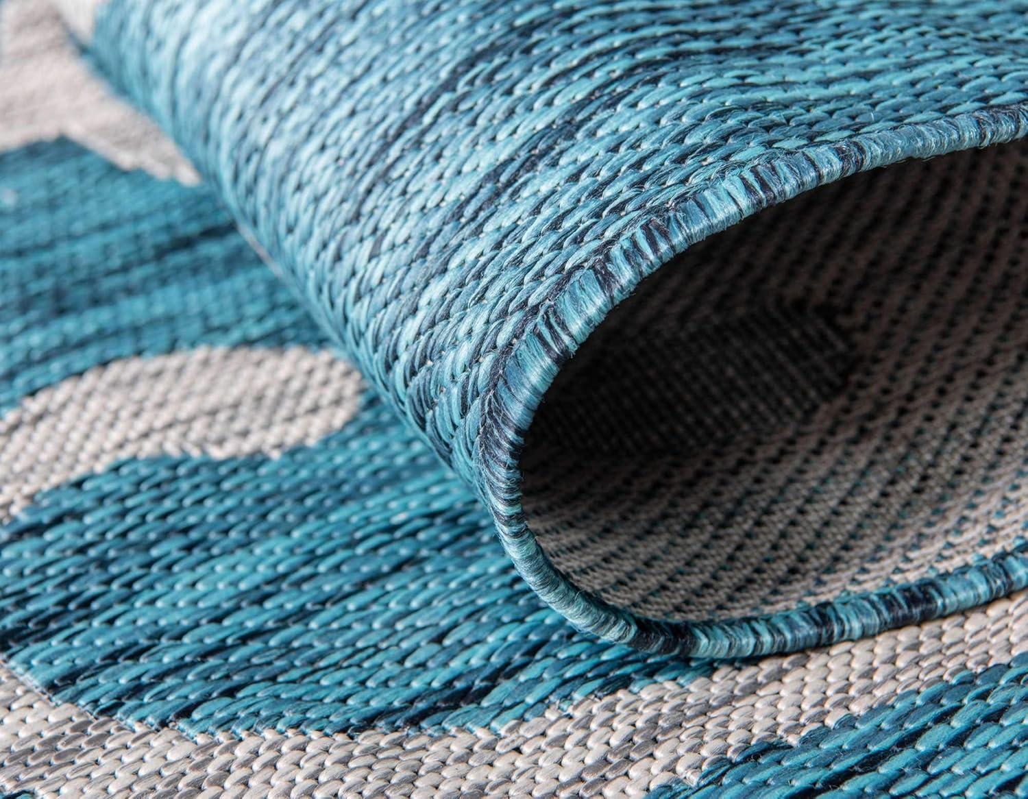 Teal Blue Synthetic 9' x 12' Easy-Care Outdoor Area Rug