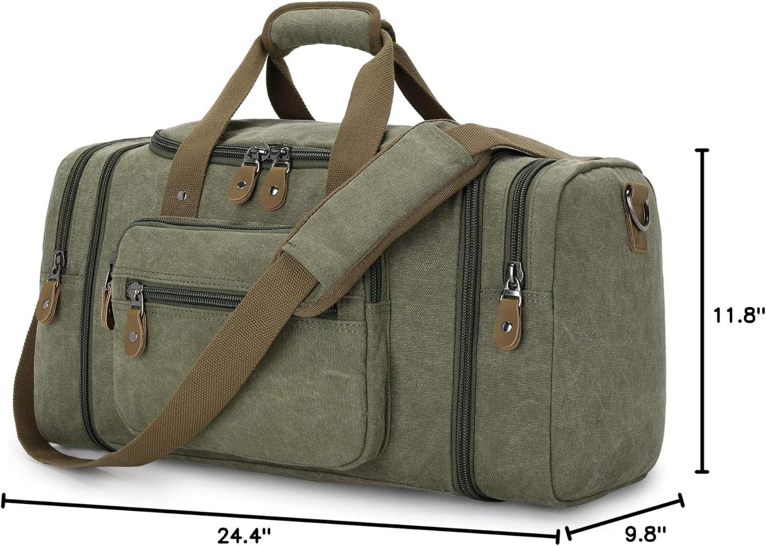 Large Army Green Canvas Weekender Duffle Bag