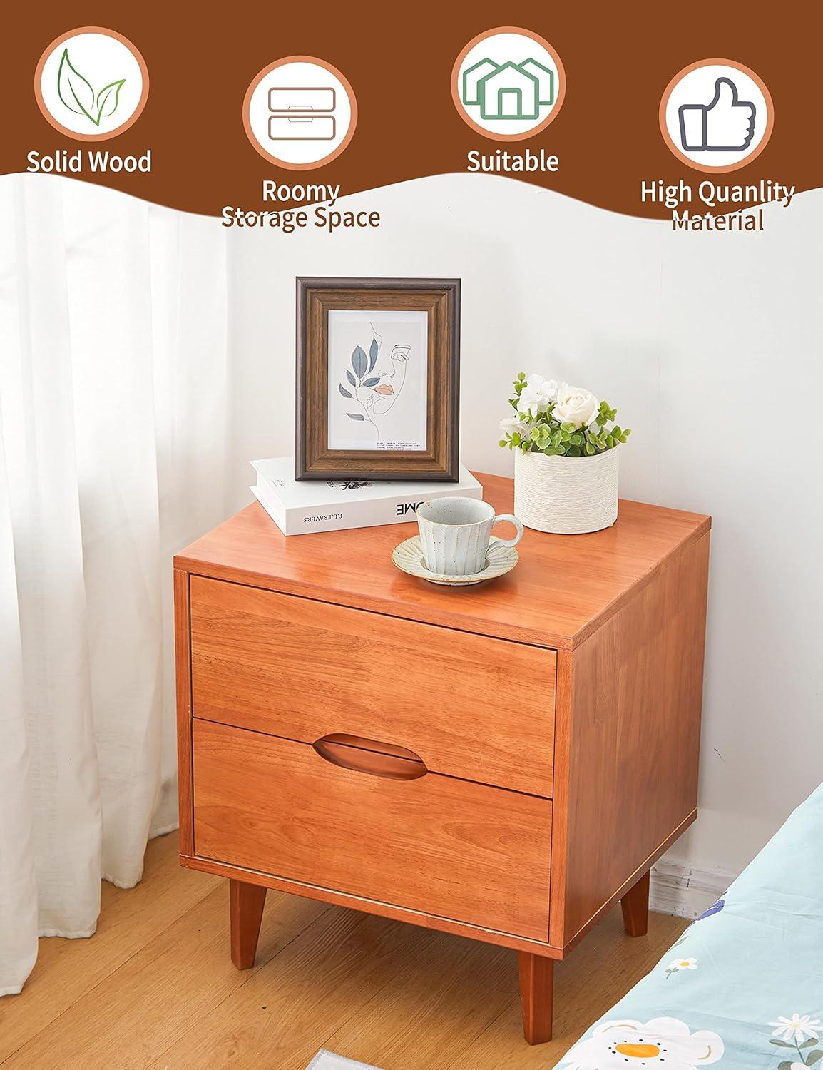 Mid Century Modern Caramel Oak 2-Drawer Nightstand