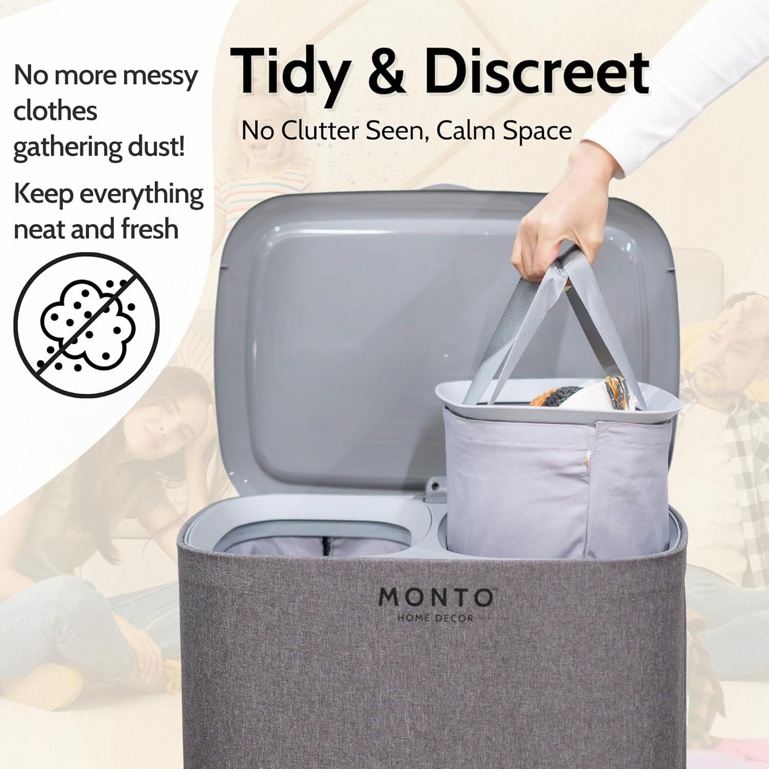 Laundry Hamper – Large Double Compartment Laundry Basket with Lid, Removable Bags, and Handles for Efficient Clothes Sorting – Stylish and Functional (50L, Personal/Kids room)