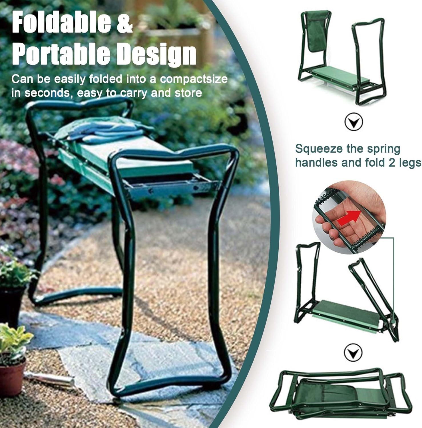 Garden Kneeler and Seat Heavy Duty Gardening Bench for Kneeling and Sitting Folding Garden Stools with Tool Pouch and Kneeling Pad