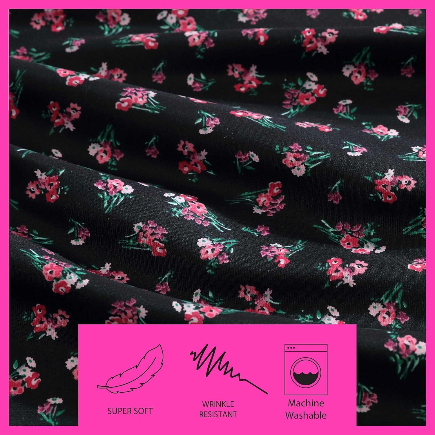 Full Black Floral Microfiber Sheet Set