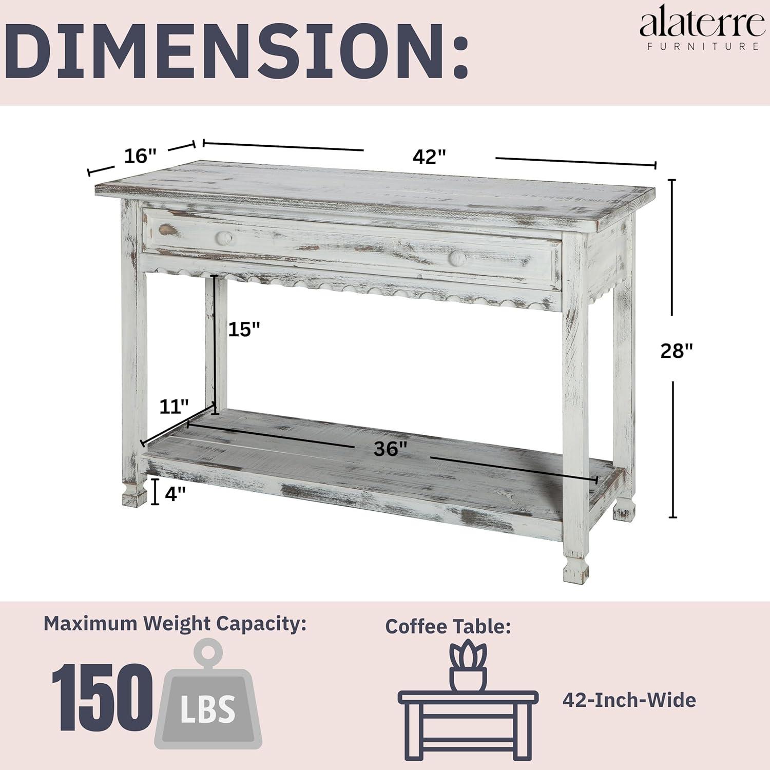 Console Table Hardwood White - Alaterre Furniture: Elegant Entryway Furniture with Storage Shelf, Spot Clean