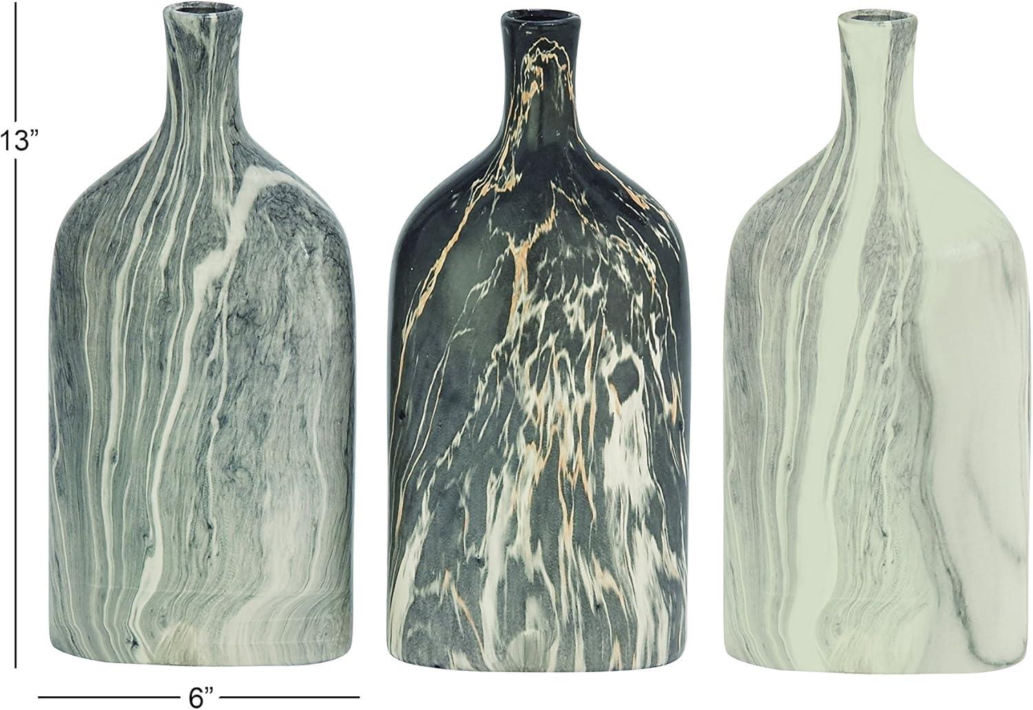 DecMode 6"W, 13"H Faux Marble Gray Ceramic Vase, Set of 3