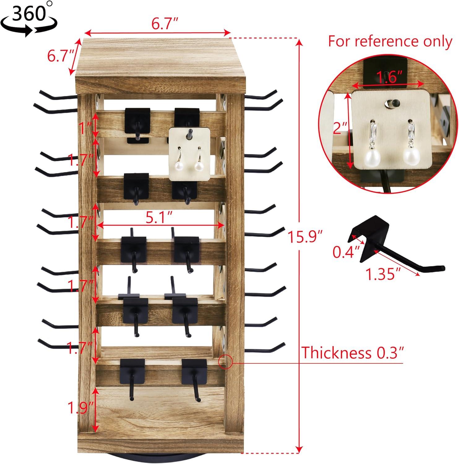 Latitude Run® Design Exquisite Rotating Jewelry Tower- Natural Wood Finish- Showcase And Organize Your Collection With 42 Hooks- Easy Earring Display Stand- 5 Bars On Each Face For Maximum Storage -Oak Color