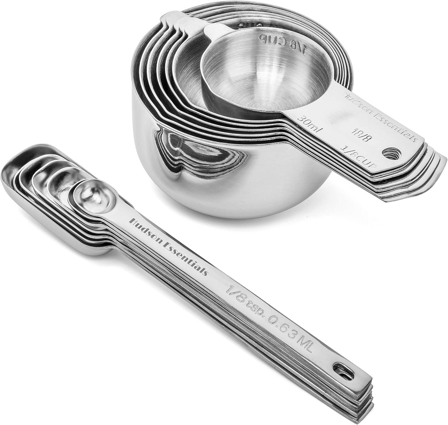 Hudson Essentials Stainless Steel Measuring Cups and Spoons Set - 14-Piece, Durable & Precise