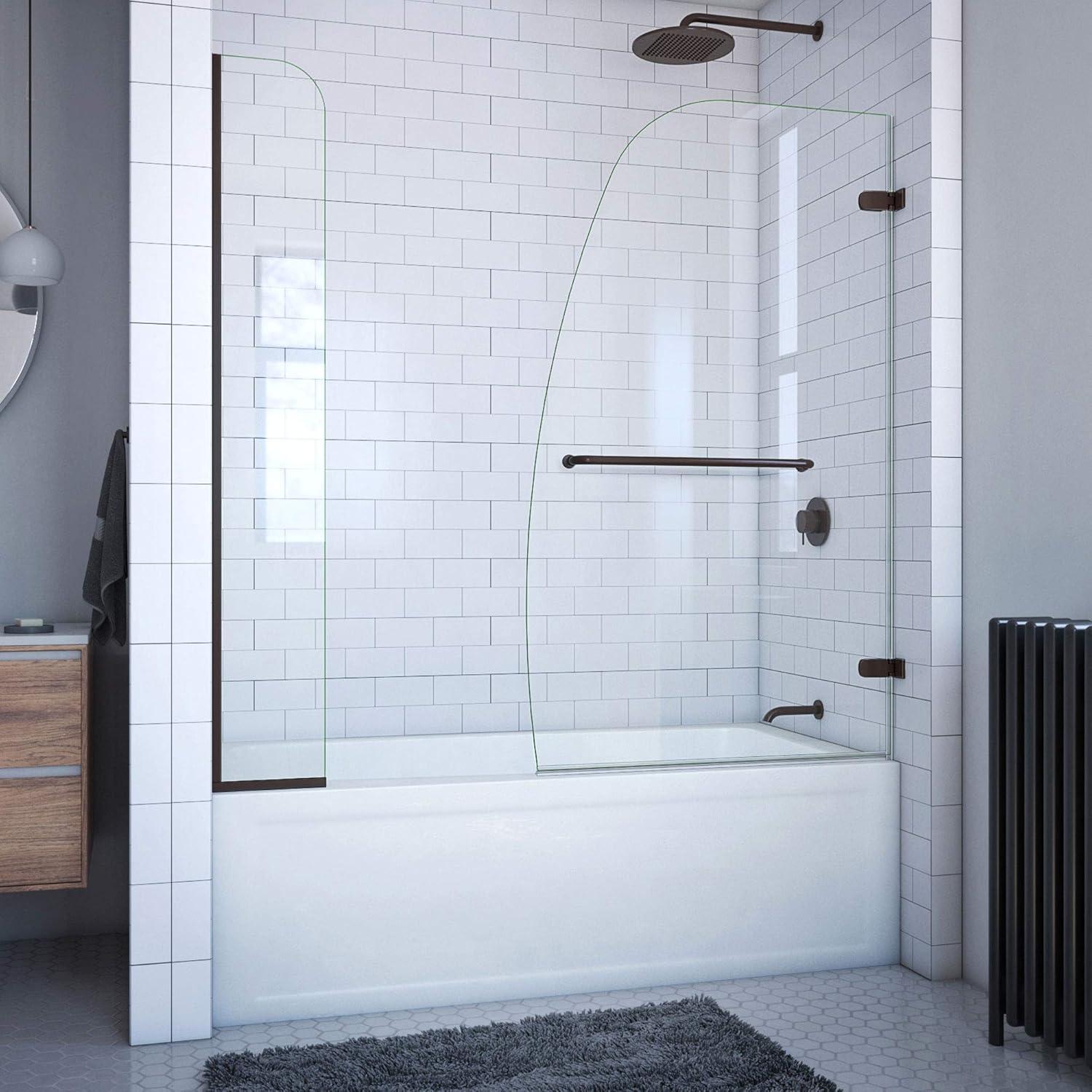 Aqua Uno Frameless Hinged Tub Door with Extender Panel in Matte Black