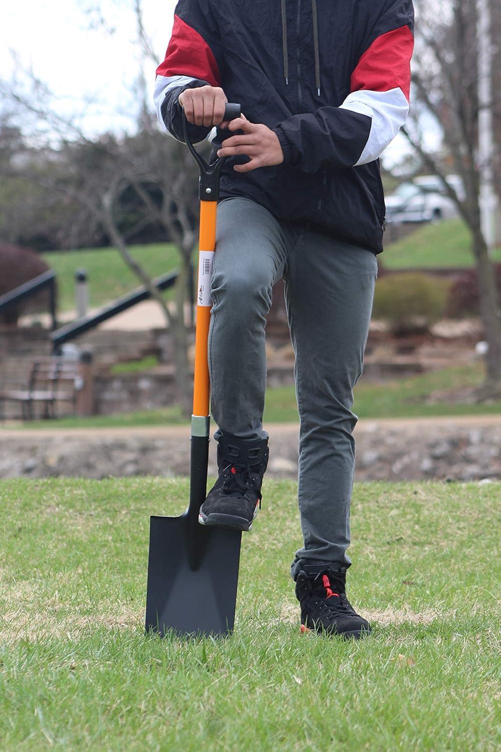 Ashman Online Heavy Duty Spade Shovel - 41 inches Long Orange Metal Shovel With D Grip Handle (1 Pack)