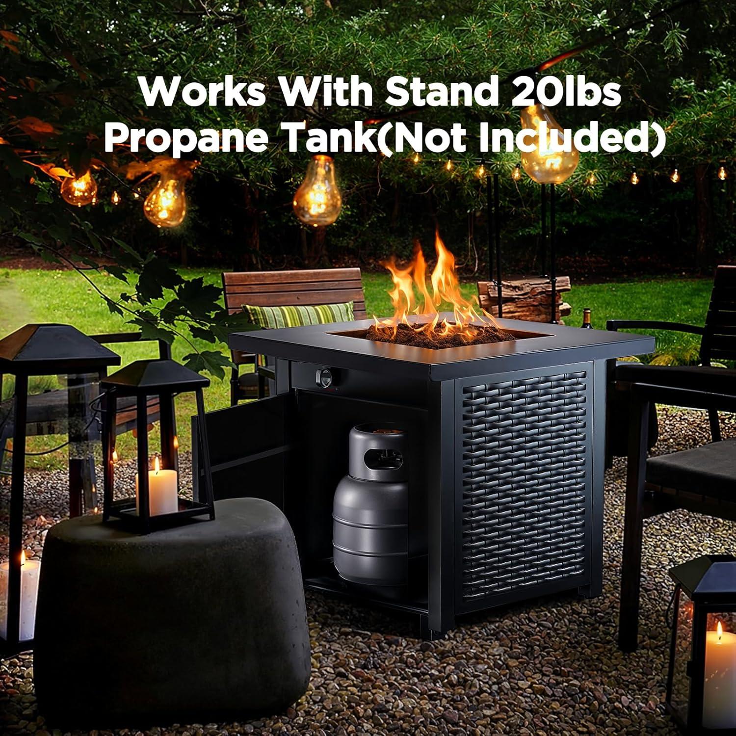 32-Inch Black Steel Gas Fire Pit Table with Lid