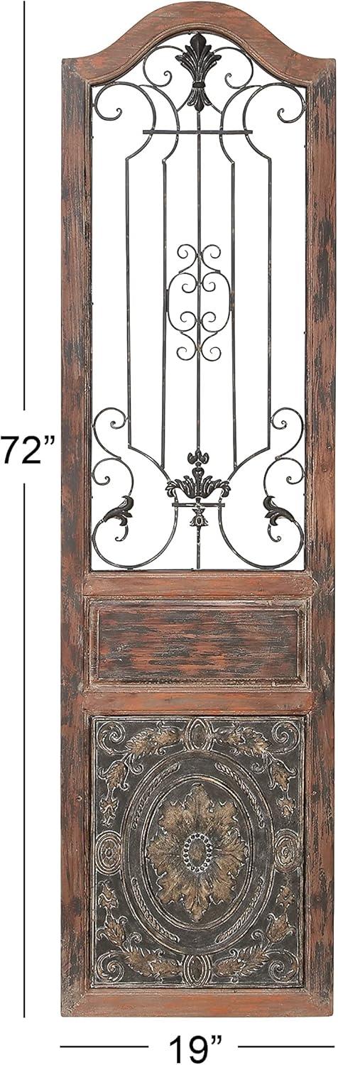 DecMode Decoración de Pared de Metal y Madera Inspirada en Puertas Arqueadas Rústicas 72" de Alto x 19 de Largo, Acabado en Marrón Desgastado con Carácter Orgánico