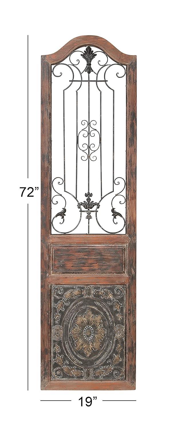 DecMode Decoración de Pared de Metal y Madera Inspirada en Puertas Arqueadas Rústicas 72" de Alto x 19 de Largo, Acabado en Marrón Desgastado con Carácter Orgánico