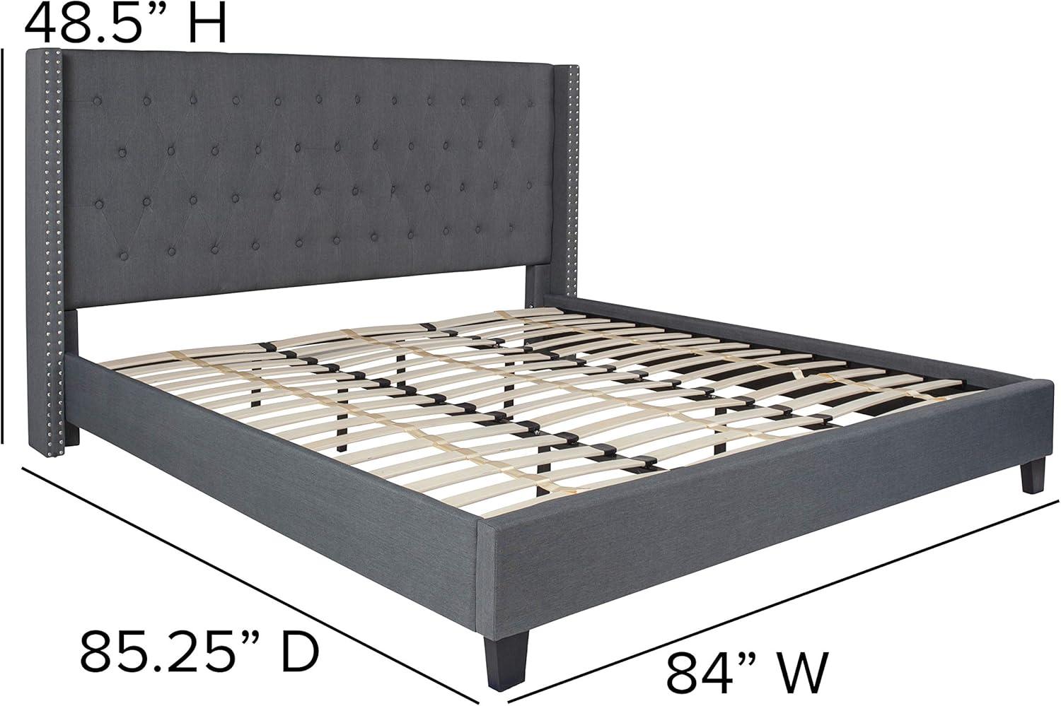 Riverdale Light Gray Tufted King Platform Bed with Nailhead Trim