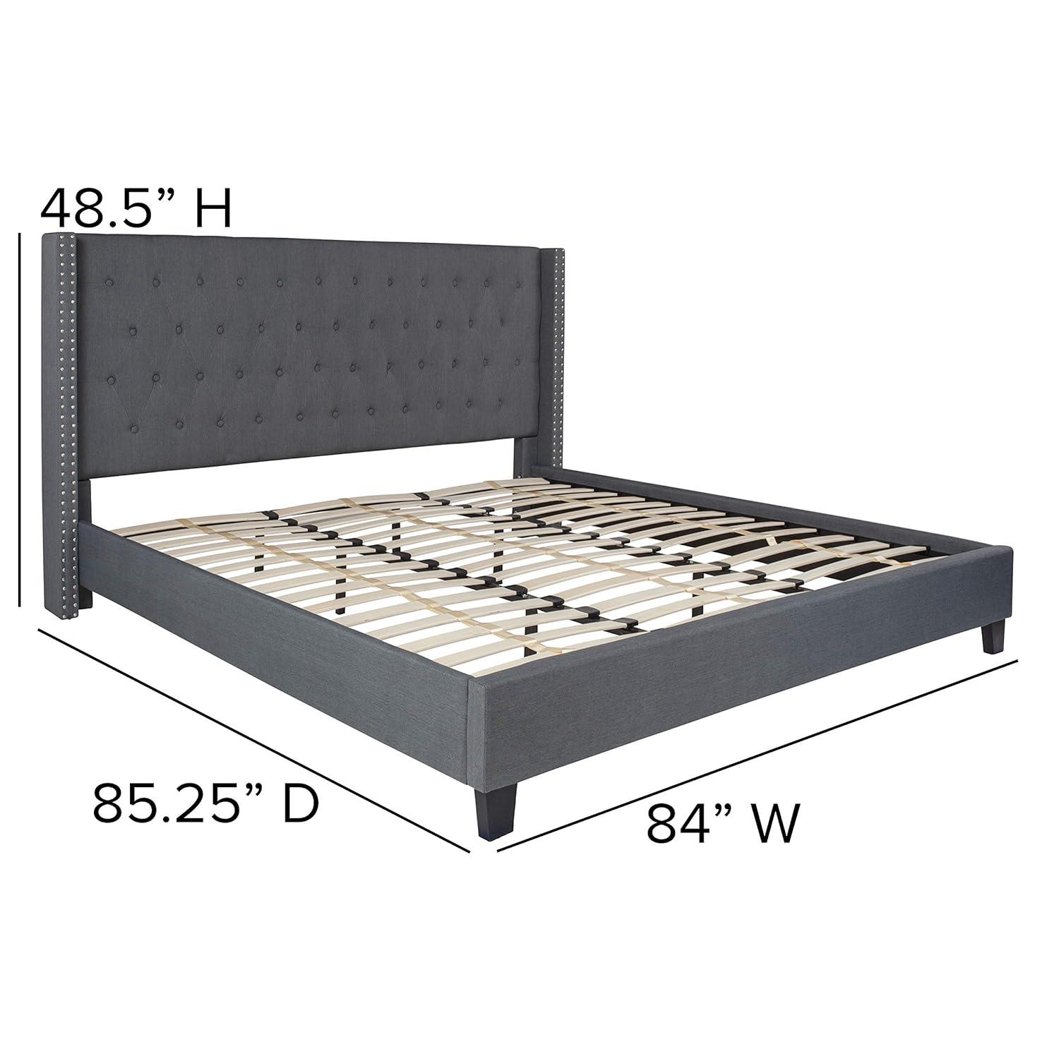 Riverdale Light Gray Tufted King Platform Bed with Nailhead Trim