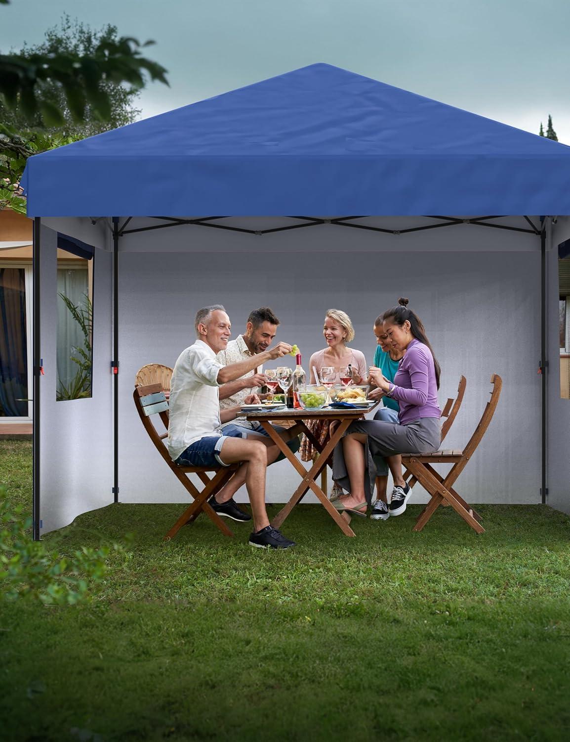 10'x10' Blue Alloy Steel Pop-Up Canopy Tent with Sidewalls