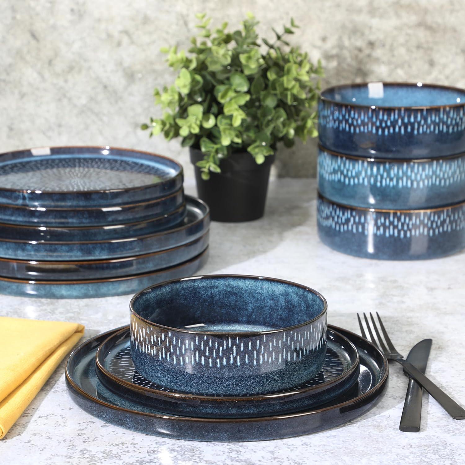 Navy Blue Ceramic 12-Piece Reactive Glaze Dinnerware Set