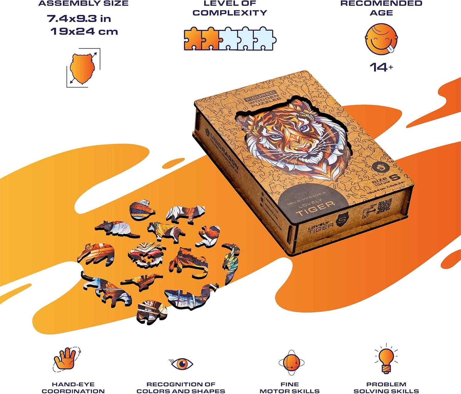 UNIDRAGON Lovely Tiger Wooden Jigsaw Puzzle S size 104 Pieces