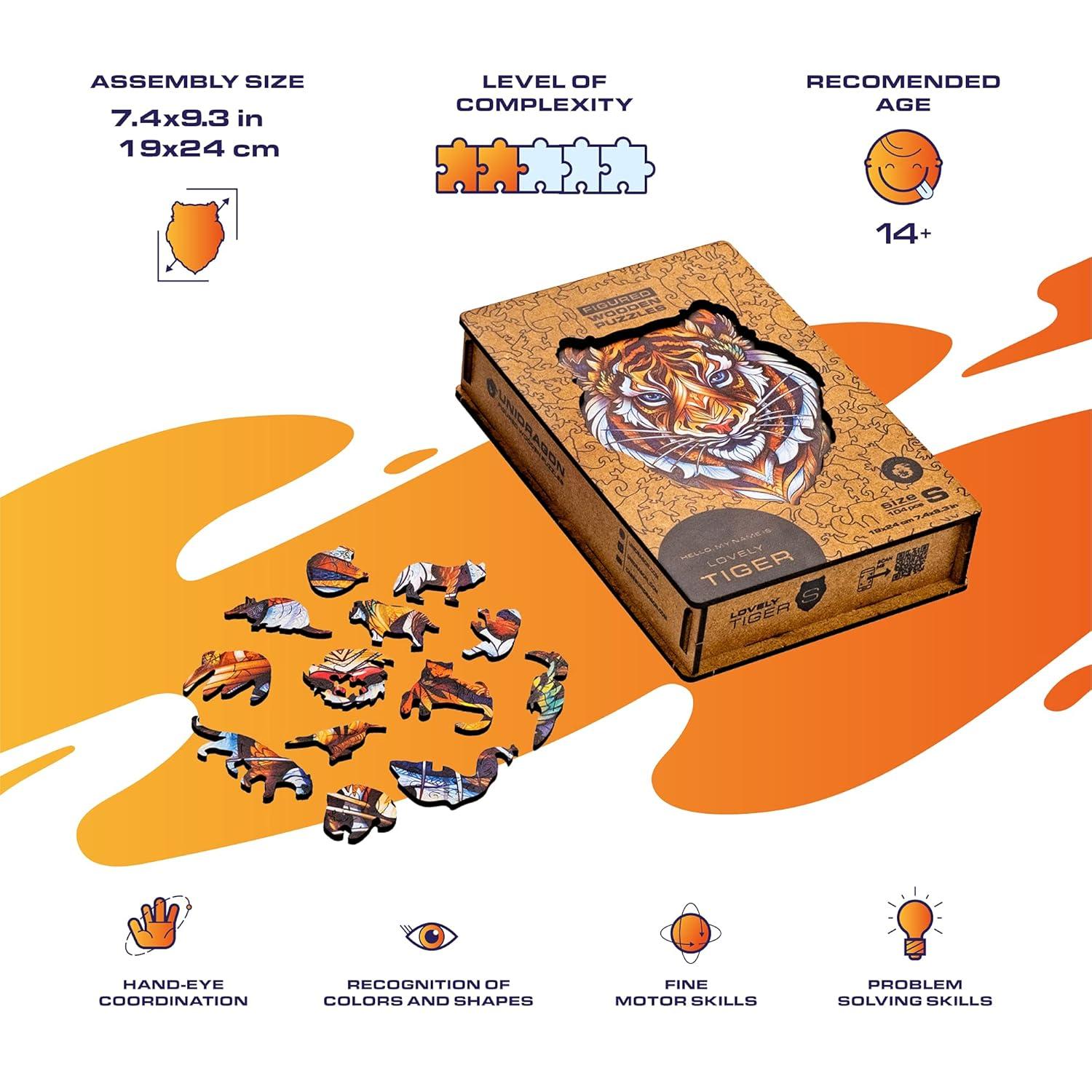 UNIDRAGON Lovely Tiger Wooden Jigsaw Puzzle S size 104 Pieces