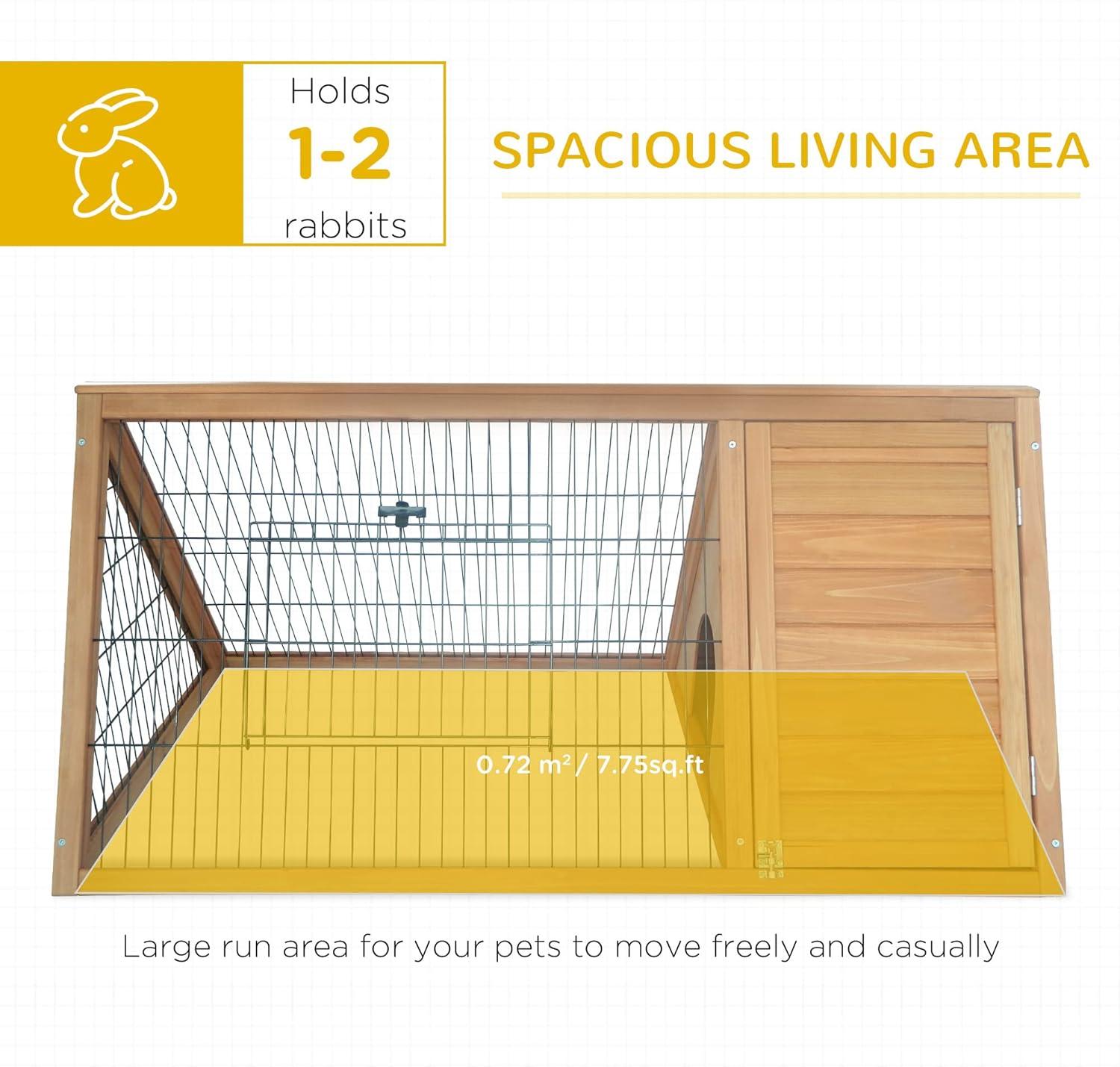 PawHut 46" x 24" Wooden A-Frame Outdoor Rabbit Cage Small Animal Hutch with Outside Run & Ventilating Wire