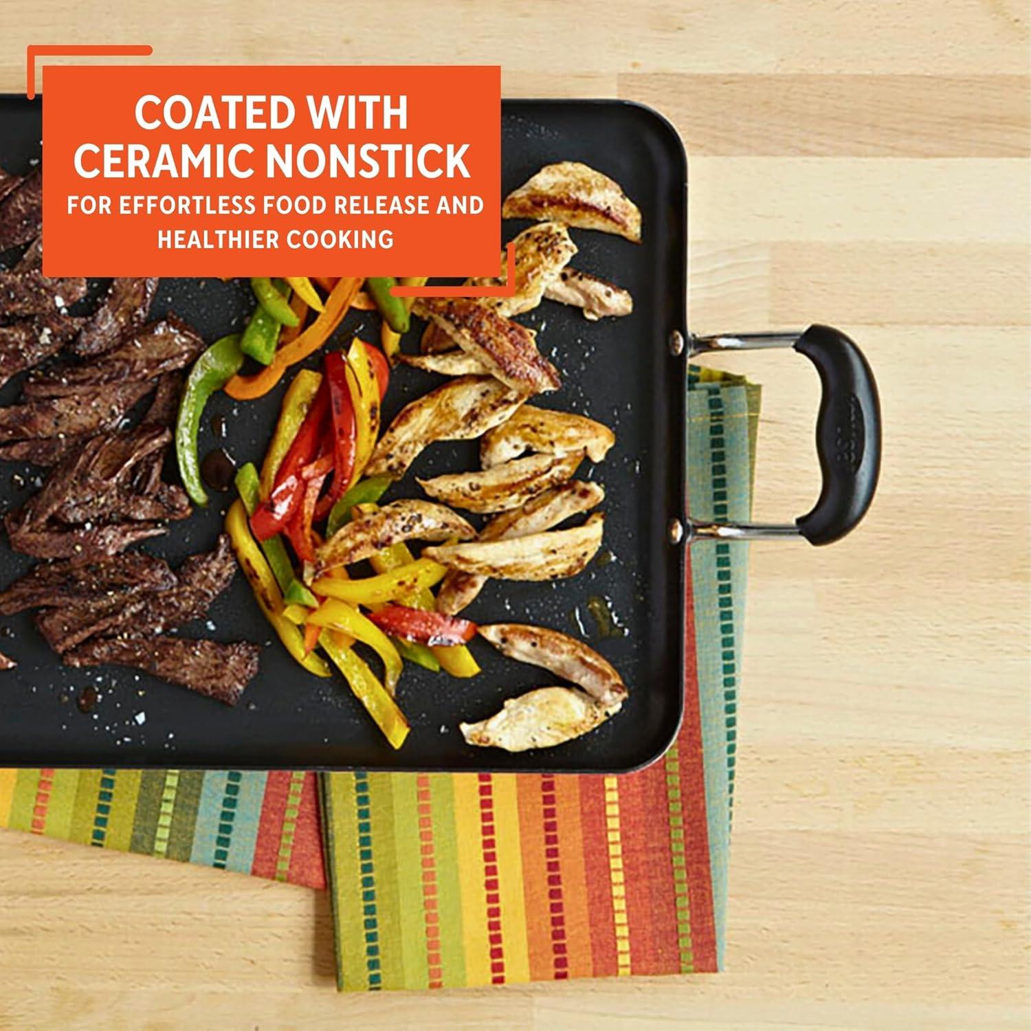 IMUSA 17"x10"Ceramic Double Burner Griddle Black: Stovetop Griddle, Aluminum, Hand Wash, Electric & Gas Compatible