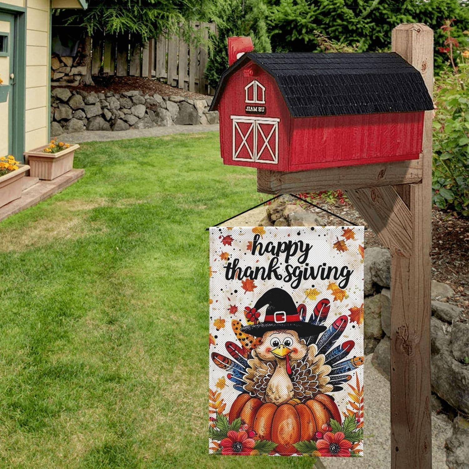 Thanksgiving Turkey Garden Flag 12 x 18 inch Double Sided Outside decorations, Fall Small Garden Flags,Thanksgiving Harvest Garden Flag For Outdoor Yard Lawn