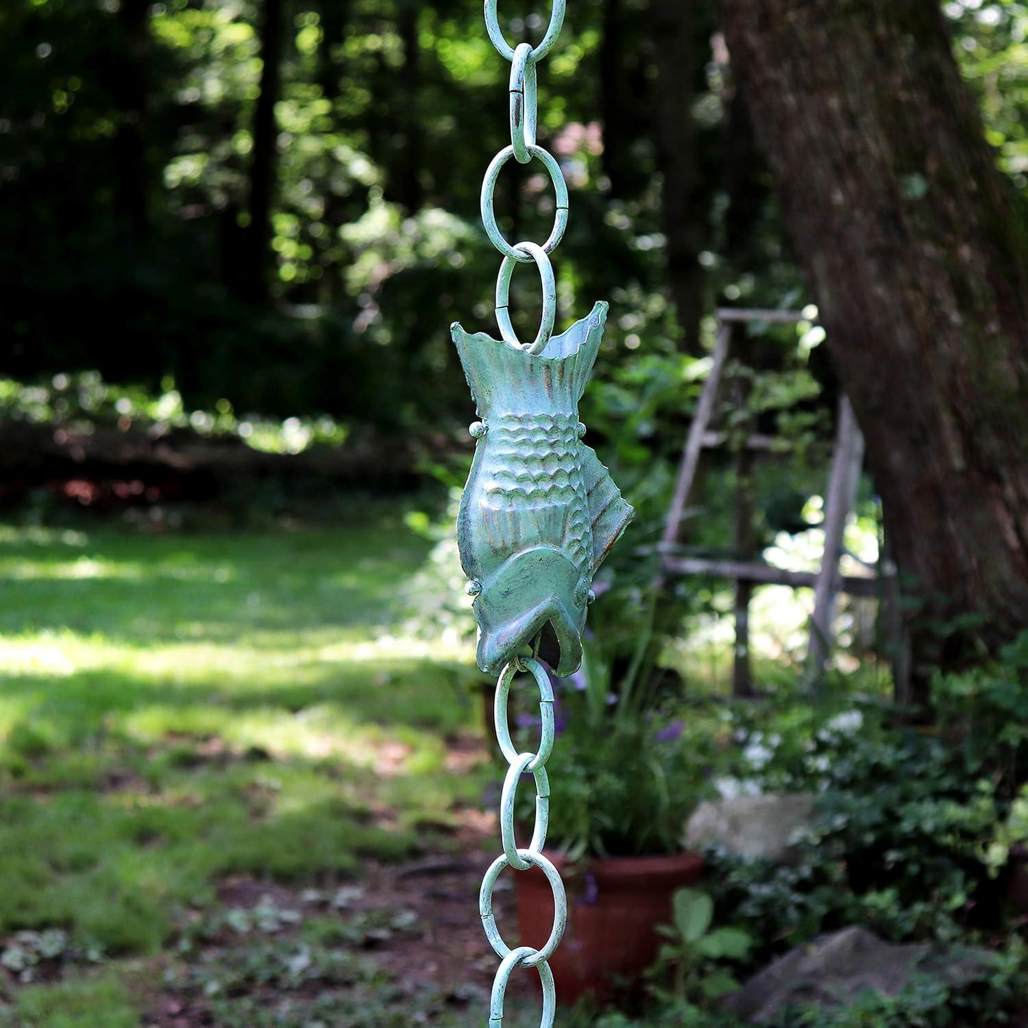 Blue Verde Copper Fish Rain Chain, 8.5 Feet Long