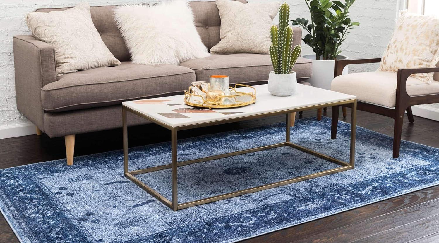 Unique Loom La Jolla Collection Area Rug - Floral (8' x 11' Rectangle Blue/Navy Blue)