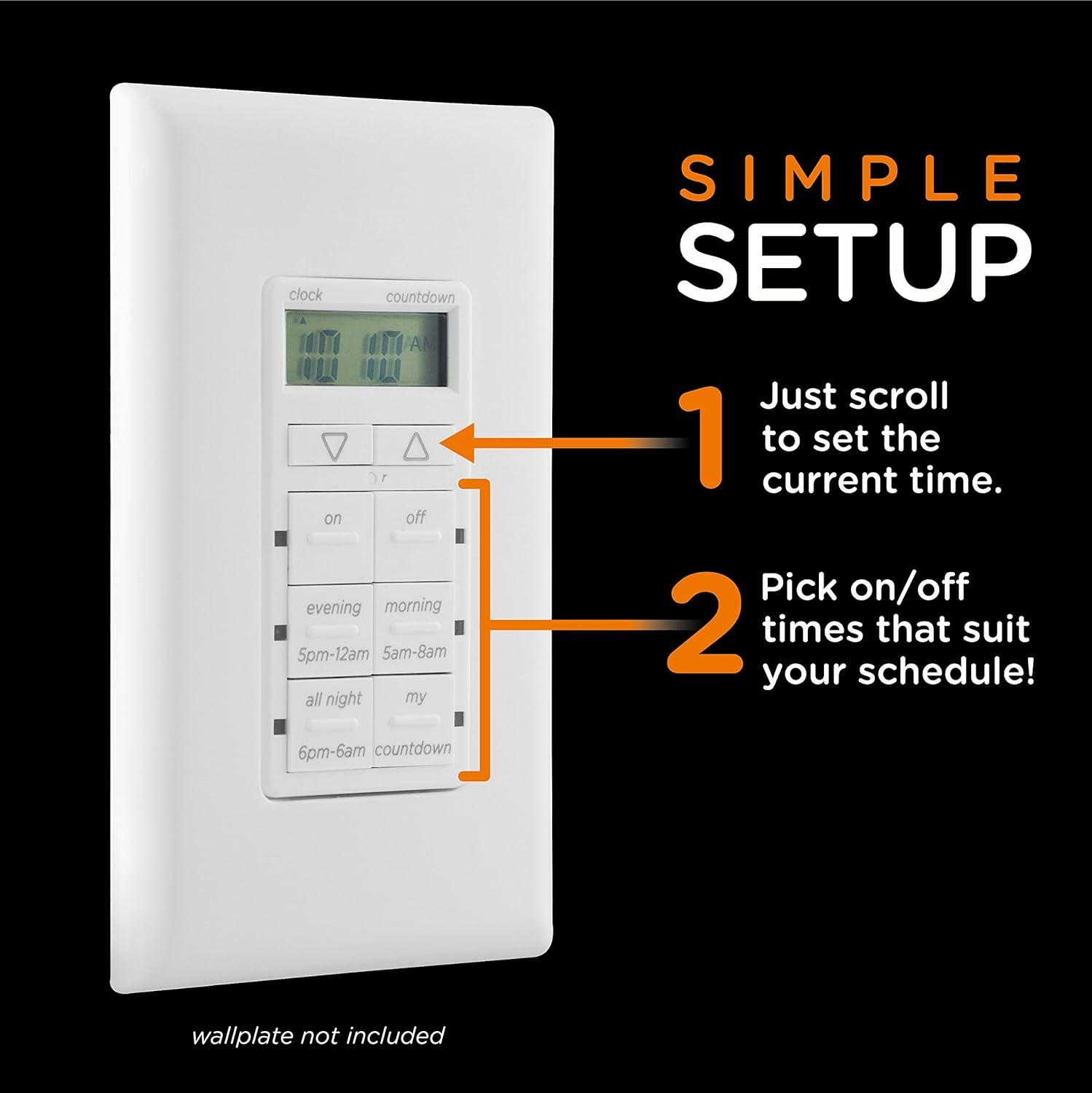 White Digital In-Wall Timer with Blue LED Indicators