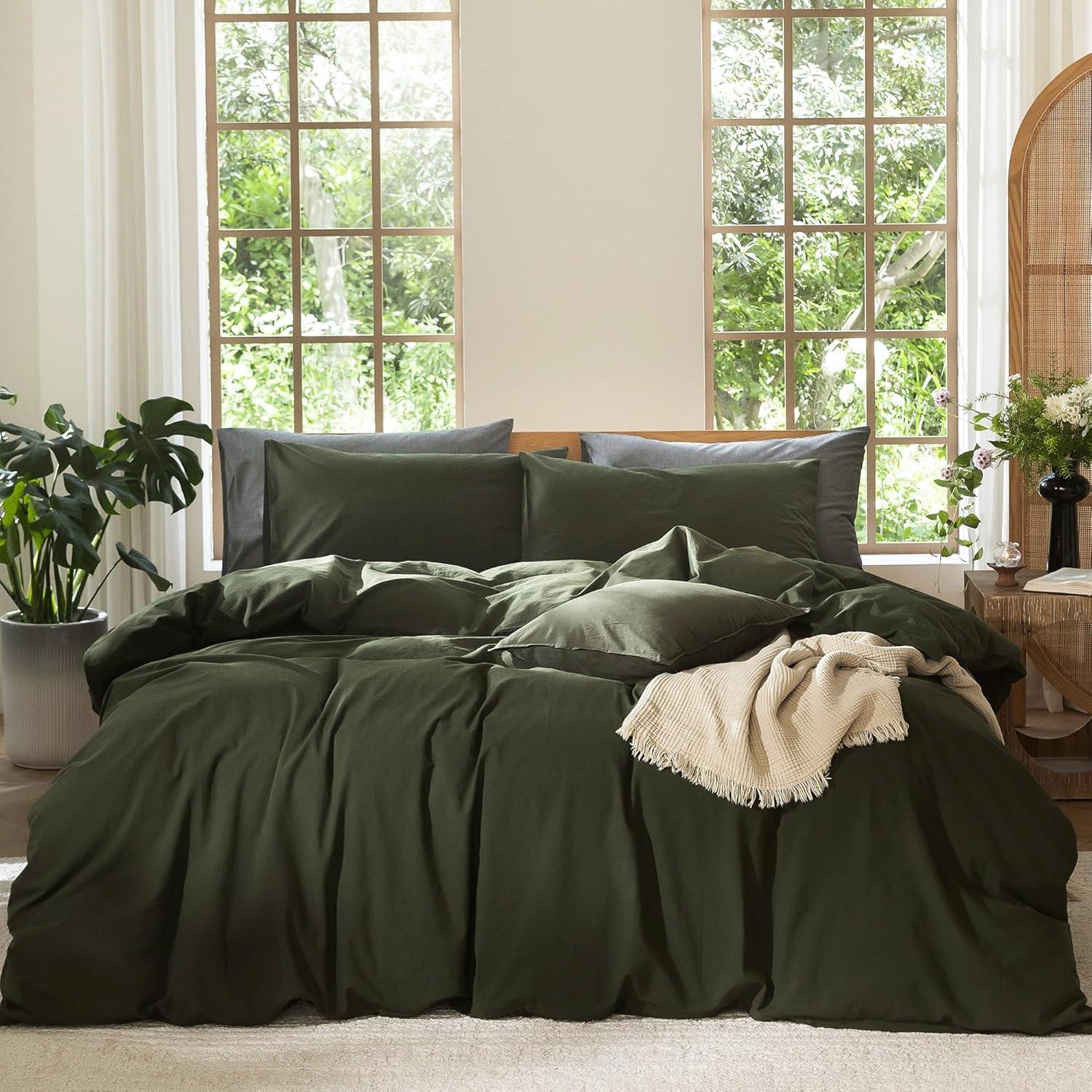 MOOMEE 100% Washed Cotton Linen Like Textured Duvet Cover Set