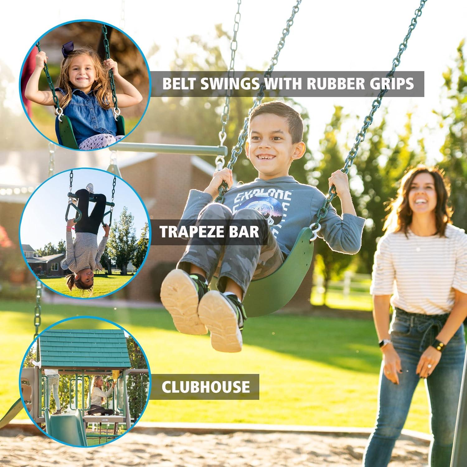 Lifetime Kid's Big Stuff Metal Swing Set with Slide and Climbing Wall (91069)