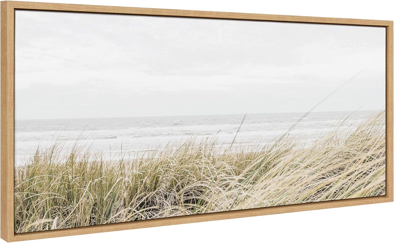 East Beach Coastal Landscape Canvas Print with Natural Frame