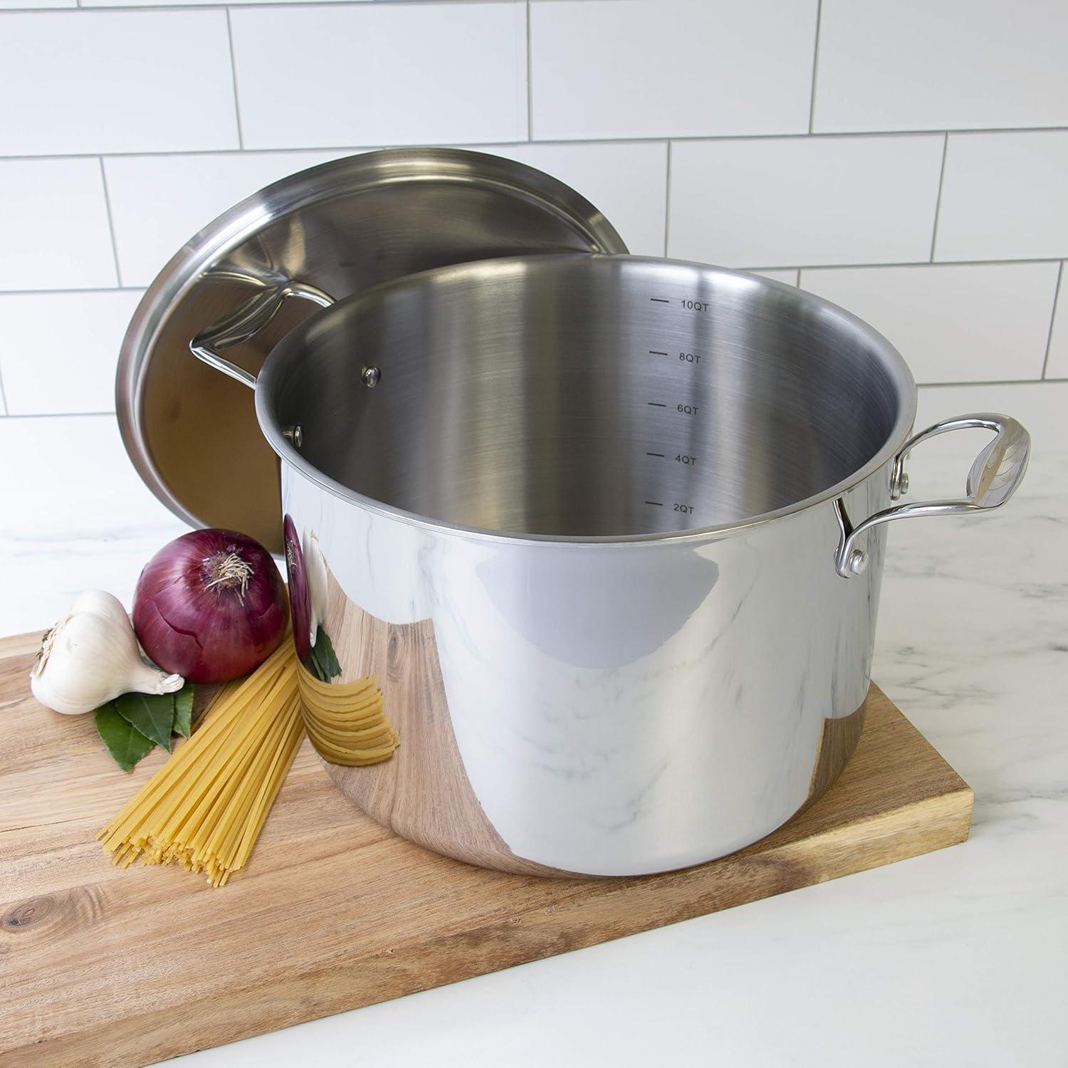 Camerons Stock Pot - Tri-ply 18/10 Professional Grade Induction Ready with Stainless Steel Lid and Stay Cool Handles (16 Quarts) - Great for Thanksgiving Turkey & Feasts