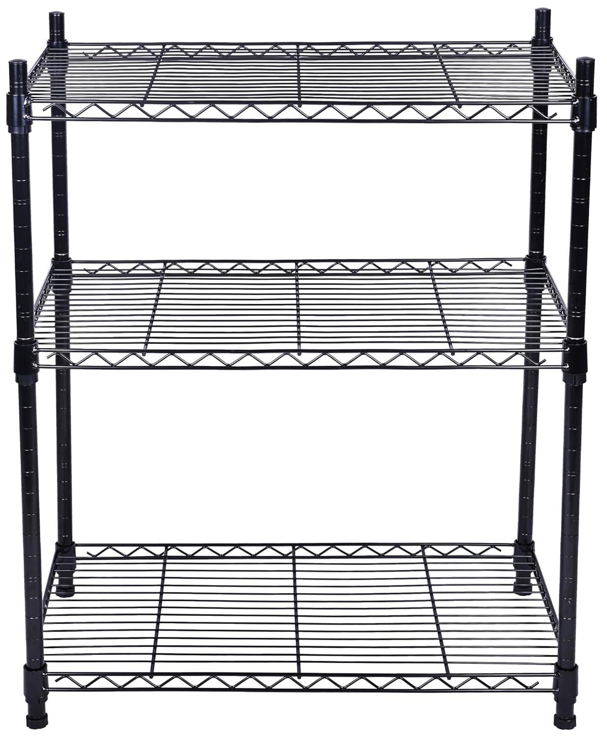 Elevon 3-Shelf Adjustable, Heavy Duty Storage Shelving Unit (350 lbs loading capacity per shelf), Steel Organizer Wire Rack, Black (23.2"L x 13.4"W x 30.3"H)