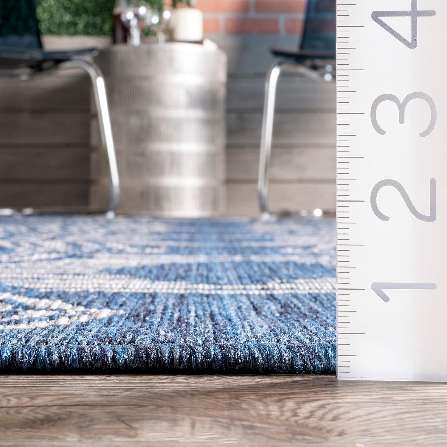 Tribal Blue Synthetic 8' x 10' Indoor/Outdoor Area Rug