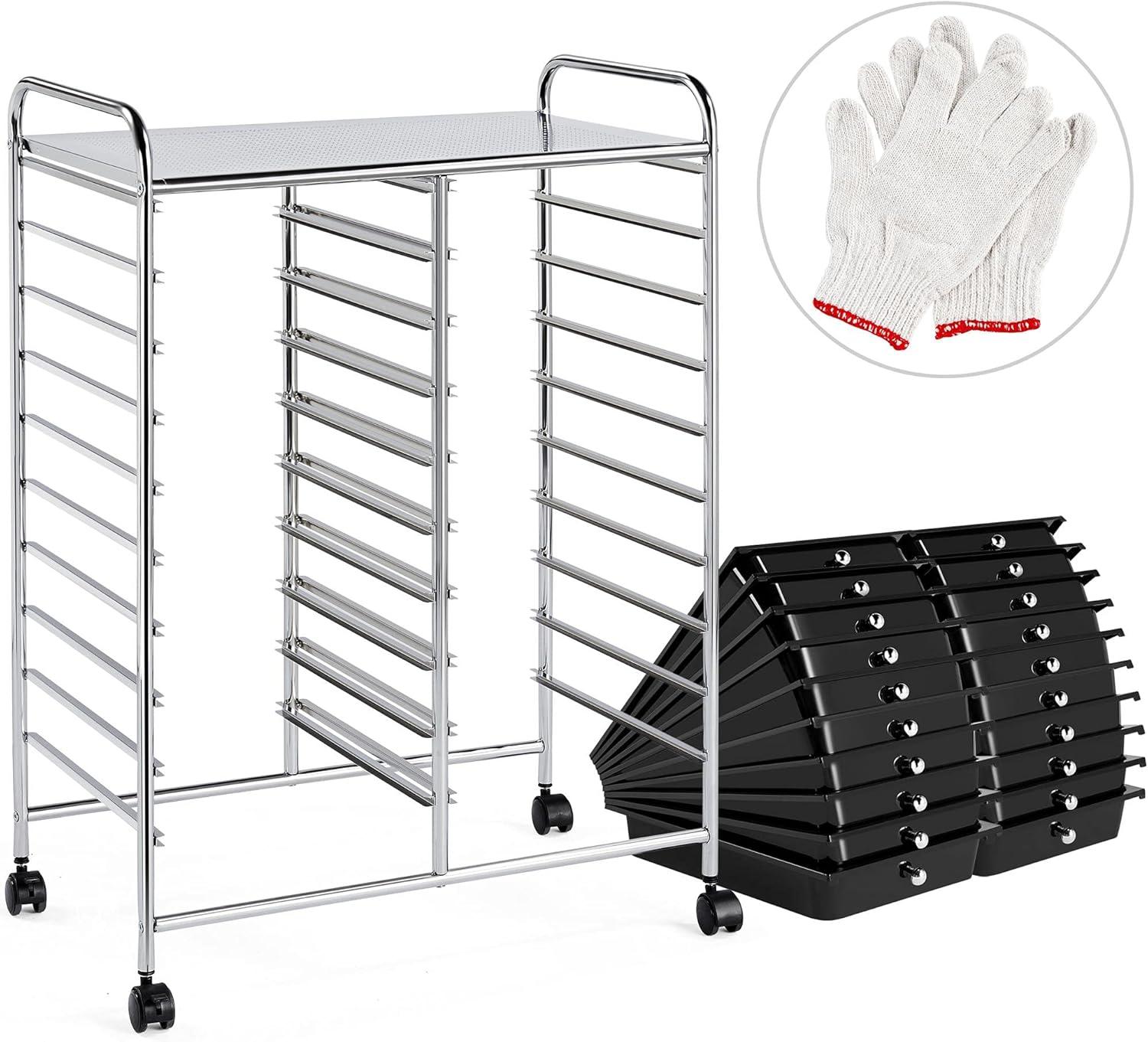 Yaheetech Drawers Rolling Storage Cart Mobile Storage Bin Trolley