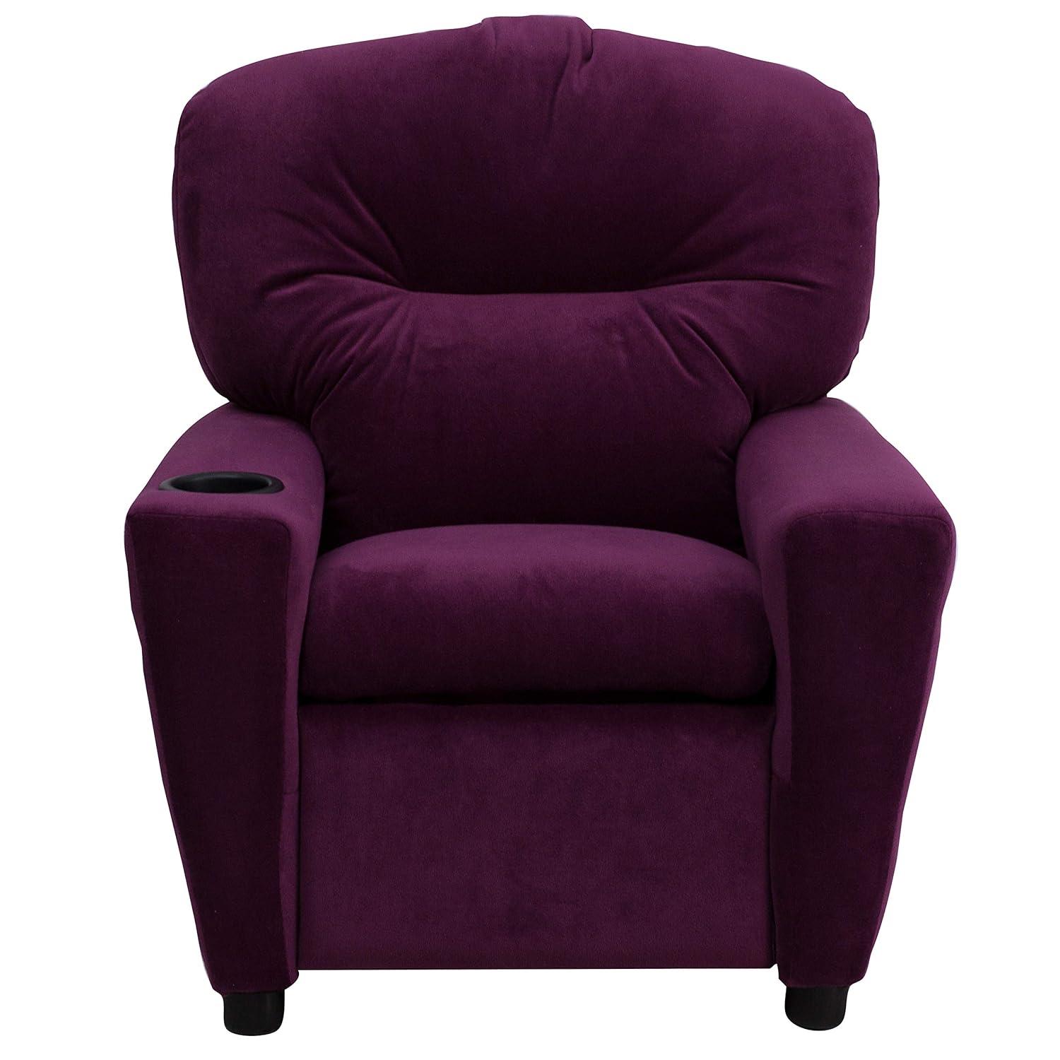 Flash Furniture Chandler Contemporary Purple Microfiber Kids Recliner with Cup Holder