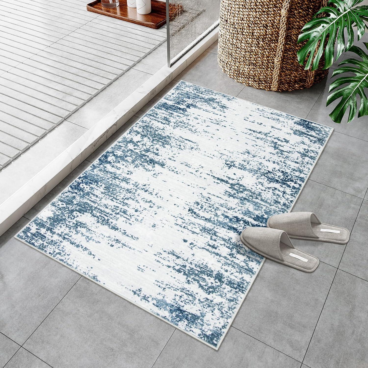 Garvee 5'x7' Modern Blue Abstract Area Rug Machine Washable Contemporary Rug Soft Foldable Thin Accent Rug Anti-Slip Non-Shedding Floor Carpet