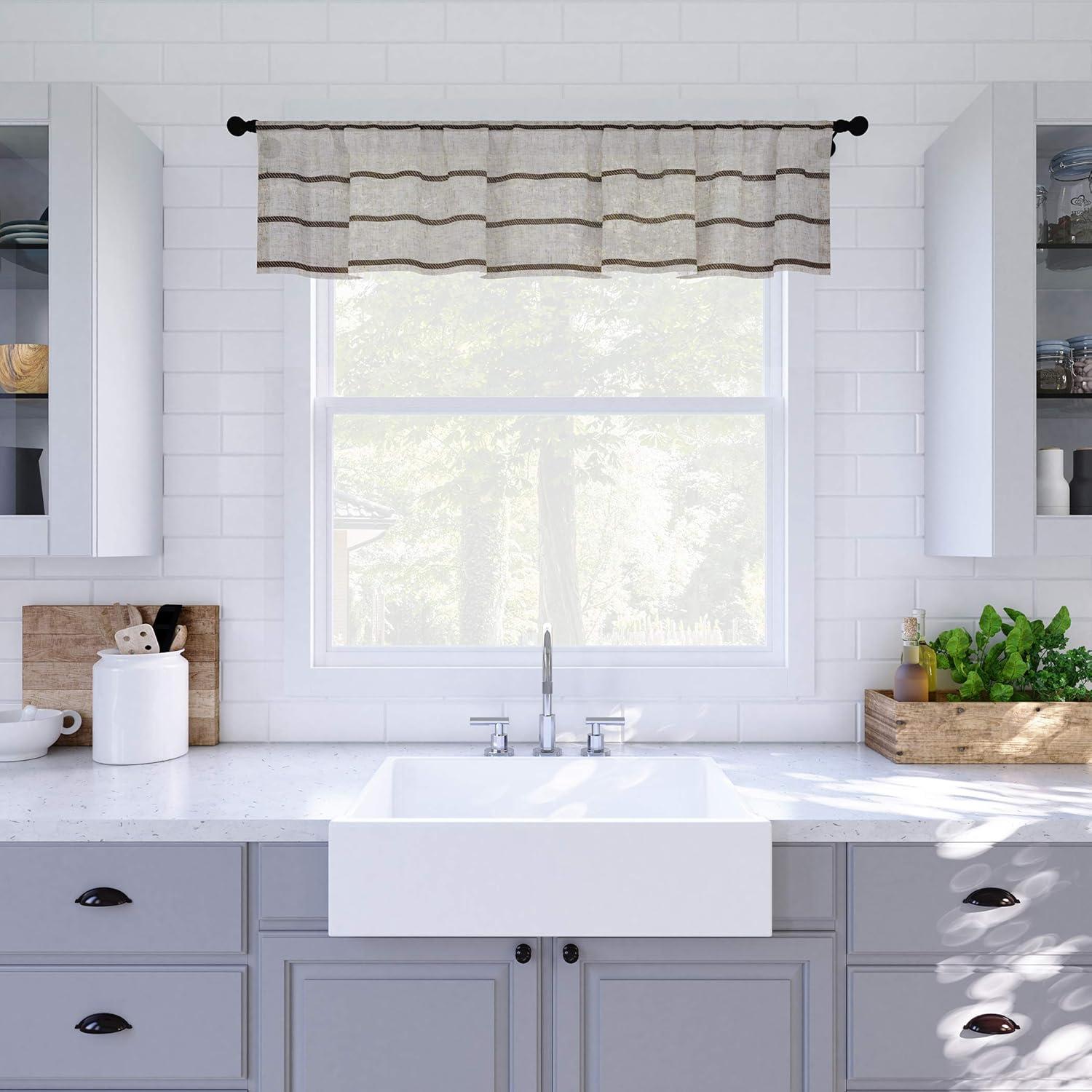 Clean Window Clean Window Aso Twill Stripe Linen Blend Sheer Rod Pocket Kitchen Curtain Valance