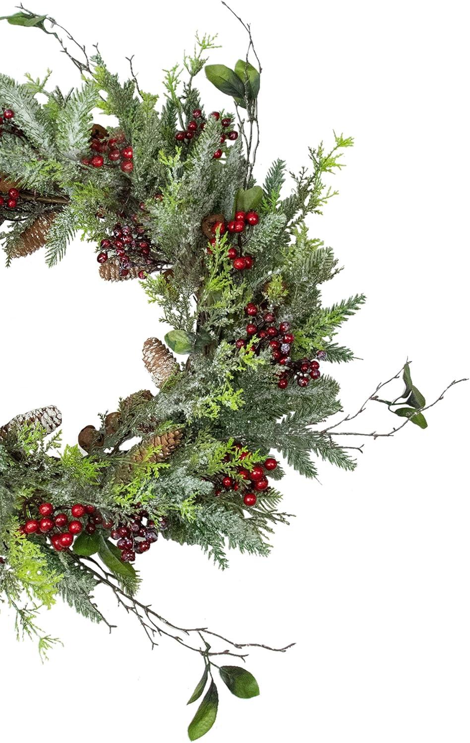 Frosted Pine and Berry Artificial Christmas Wreath 25-Inch Unlit