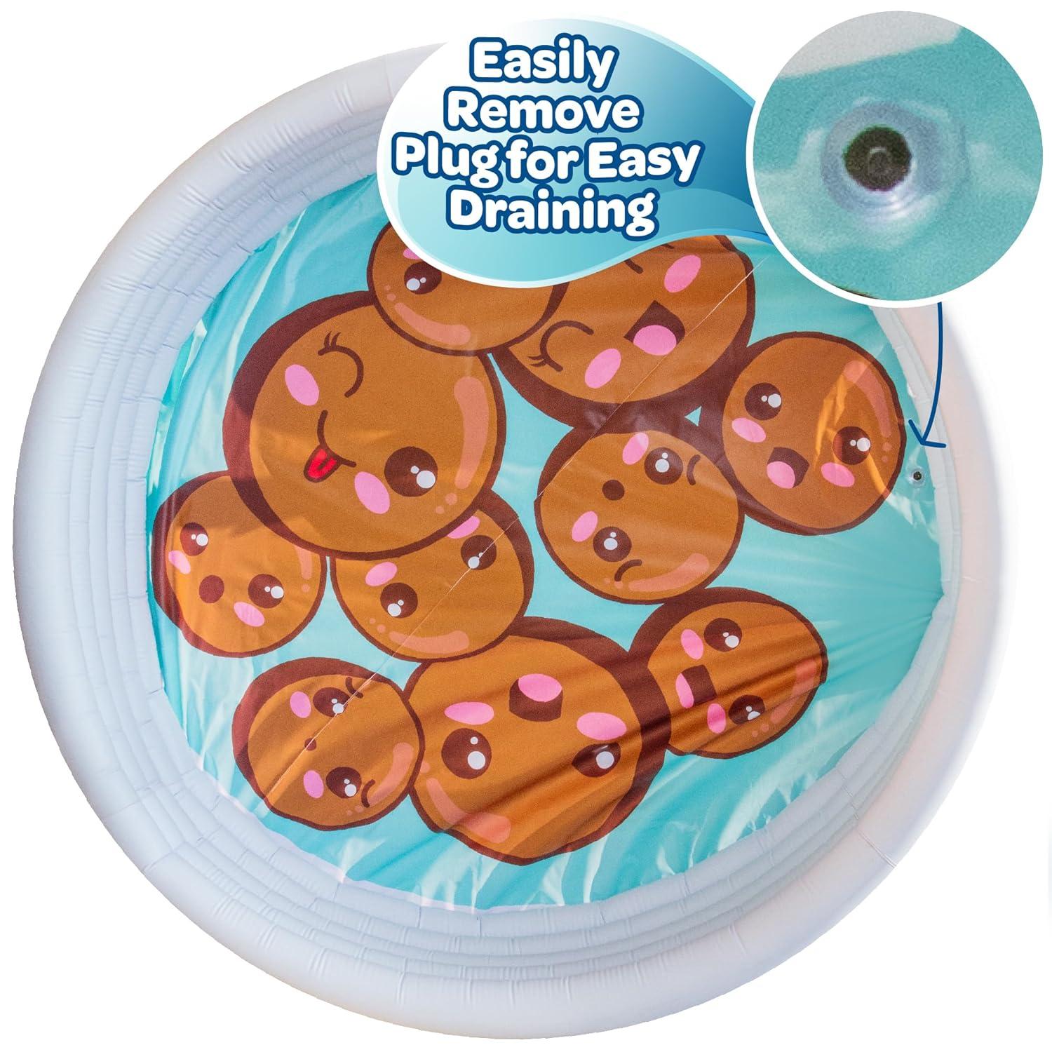 Inflatable 67 x 26 Large Kiddie Pool- Kawaii Inspired Kid's Pool w Mini Boba Beach Balls & Pool Noodle Straw - Family Sized For Summer Fun!