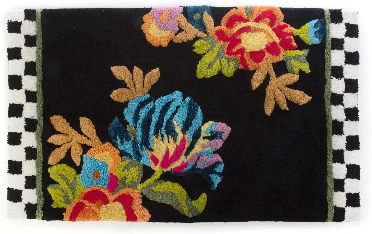 Black Flower Market Luxurious Cotton Bath Rug 22" x 36"